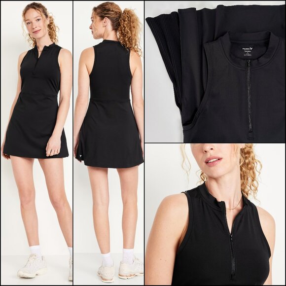 Mock-Neck Half-Zip Pleated Athletic Mini Dress S Tennis Pickleball Golf Preppy - Picture 1 of 8